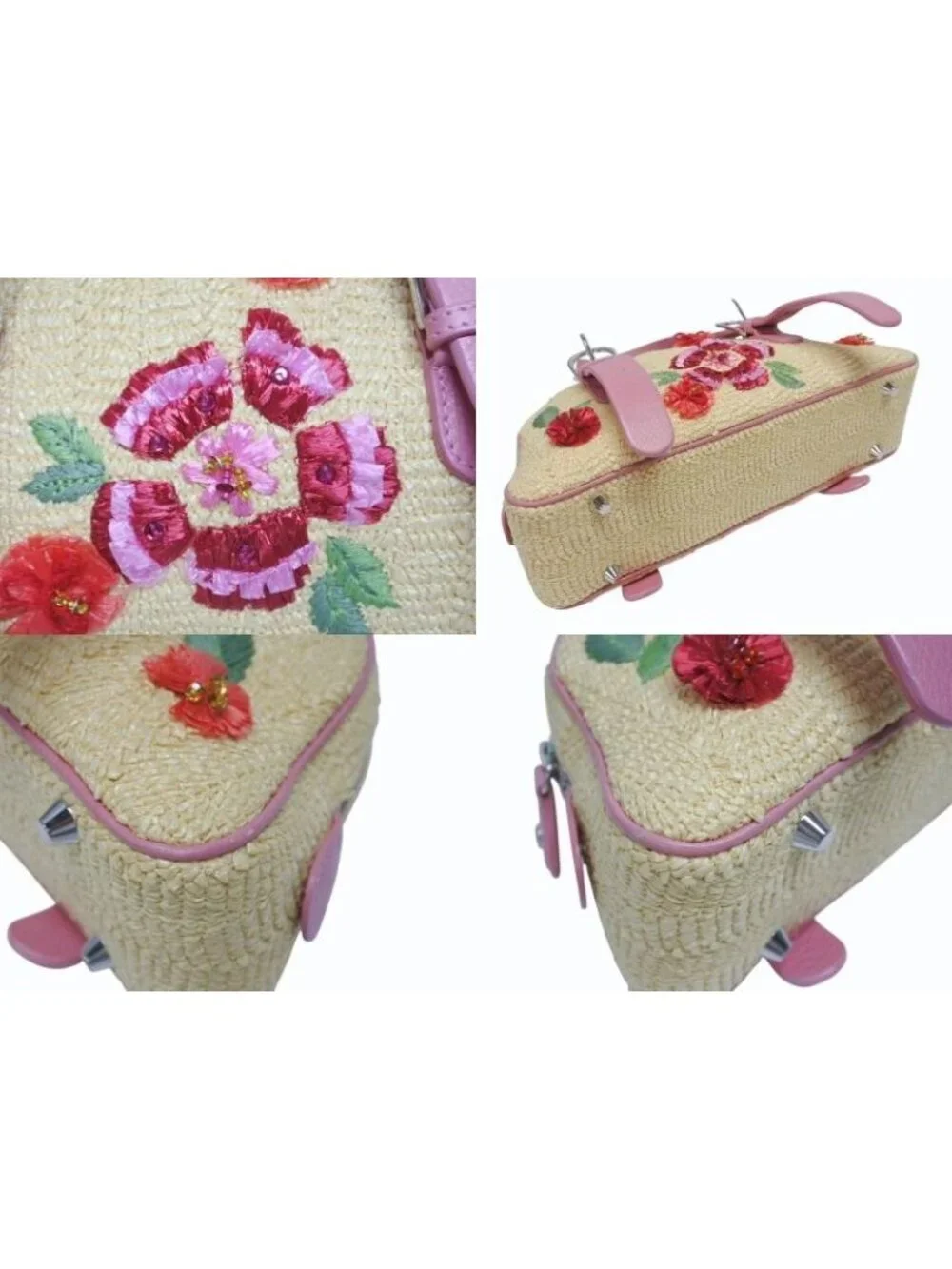 Dior Galliano Era Limited Edition Mini Boston Bag Embroidery Bijou Beige Straw